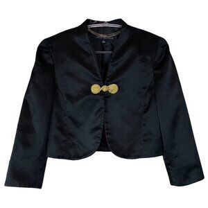 Nipon Boutique Cropped Satin Formal Bolero Blazer Jacket Black Gold Size 6